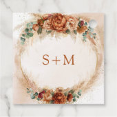 Delicate terracotta bordeauxrode salie bloemeninit bedankjes labels (Achterkant)