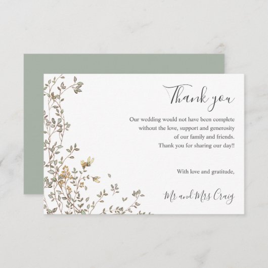 Delicate Tiny Green bladeren groen Bruiloft dank u Bedankkaart (Voorkant / Achterkant)