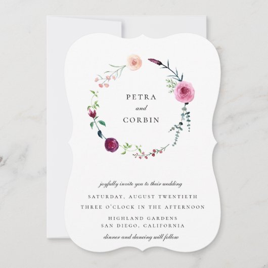 Delicate Tuin Krans Bruiloft Kaart (Voorkant)