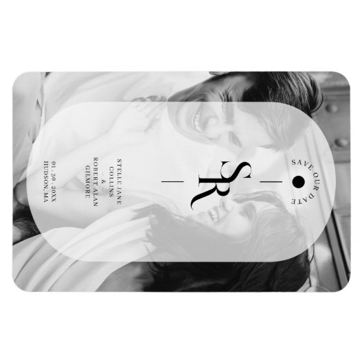 Delicate Vellum Transparency Zwart Wit Initialen Magneet (Horizontaal)