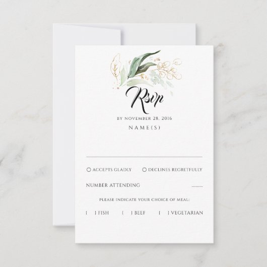 Delicate Verdure et Feuilles d'or mariage RSVP (Devant)