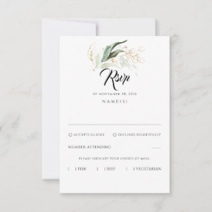 Delicate Verdure et Feuilles d'or mariage RSVP