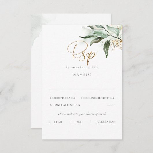 Delicate Verdure et Feuilles d'or mariage RSVP (Devant / Derrière)