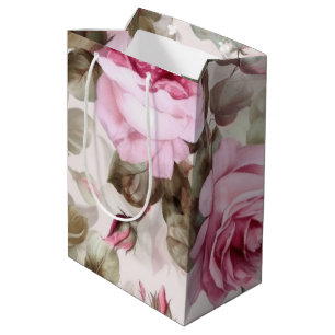 Delicate Vintage Roze Rozen Medium Cadeauzakje