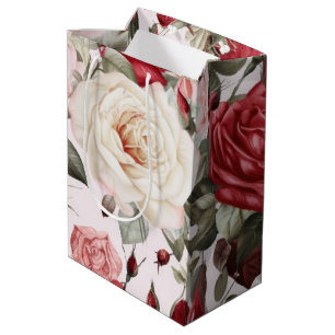Delicate Vintage Roze Witte en Rode Rozen  Medium Cadeauzakje