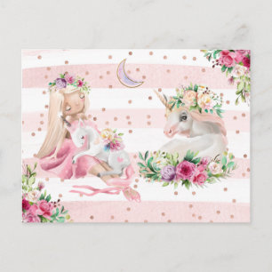 Delicate Waterverf Ballerina en Unicorn Briefkaart