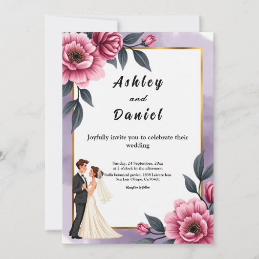 Delicate Waterverf Bloemenbruid en bruidegom bruil Kaart (Voorkant)