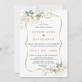 Delicate Waterverf Bloemige Bladeren Gouden Bruilo Kaart (Voorkant)