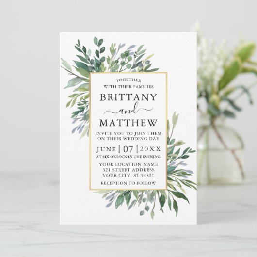 Delicate Waterverf Greenery Sage Green Gold Kaart (Staand voorkant)