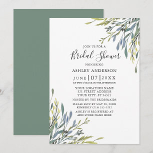 Delicate Waterverf Greenery Sage Green Shower Kaart
