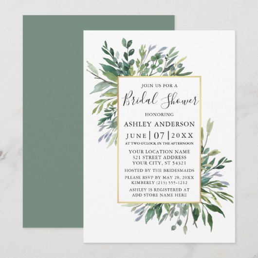 Delicate Waterverf Greenery Sage Green Shower Kaart (Voorkant / Achterkant)