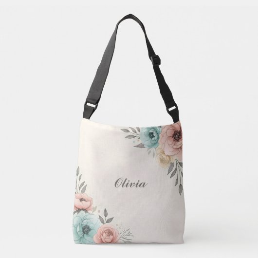 Delicate Waterverf Sketchy Flowers Crossbody Tas (Voorkant)