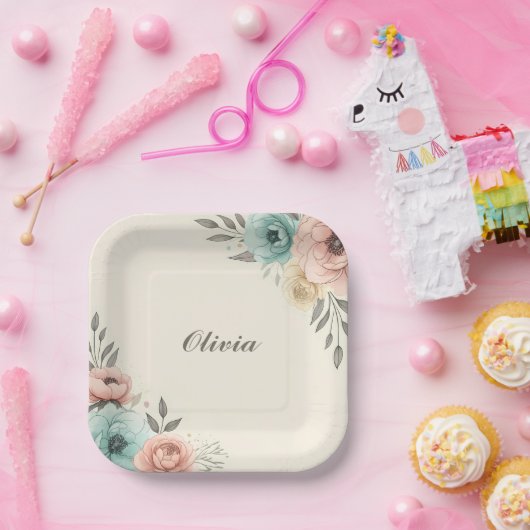 Delicate Waterverf Sketchy Flowers Papieren Bordje (Feest)