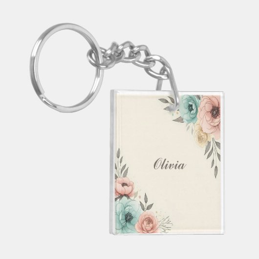 Delicate Waterverf Sketchy Flowers Sleutelhanger (Voorkant Links)