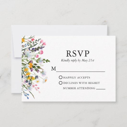 Delicate Waterverf Wildbloemen Bruiloft Roze Blush RSVP Kaartje (Voorkant)