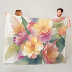 Delicate waterverftekeningen met bloemen fleece deken