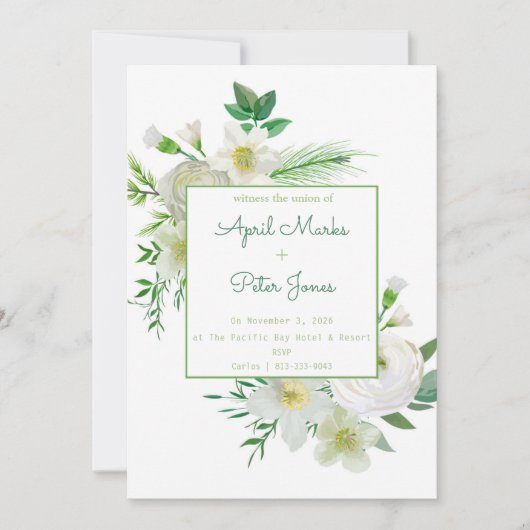 Delicate White Floral Wedding Invitation Kaart (Voorkant)