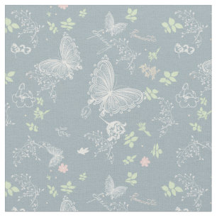 Delicate White Lacy Butterflies Stof