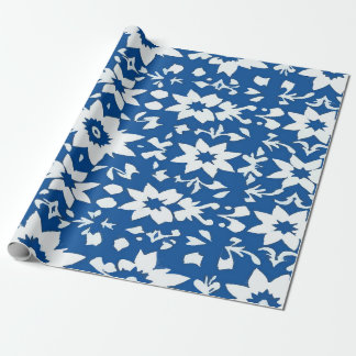 Delicate White Star-Shaped Floral Pattern on Blue  Cadeaupapier