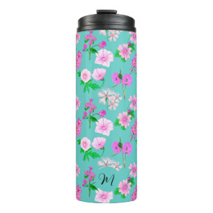 Delicate wilde bloemen in turquoise. Custom. Thermosbeker