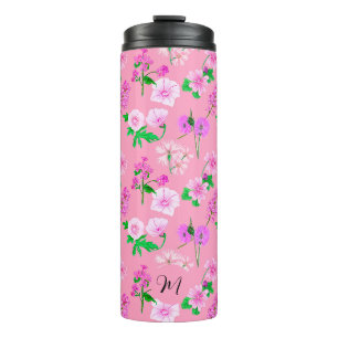 Delicate wilde bloemen in zacht roze. Custom. Thermosbeker