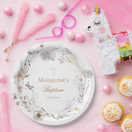 delicate wilde bloemen krans doop papieren bordje (Feest)