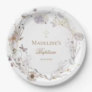 delicate wilde bloemen krans doop papieren bordje