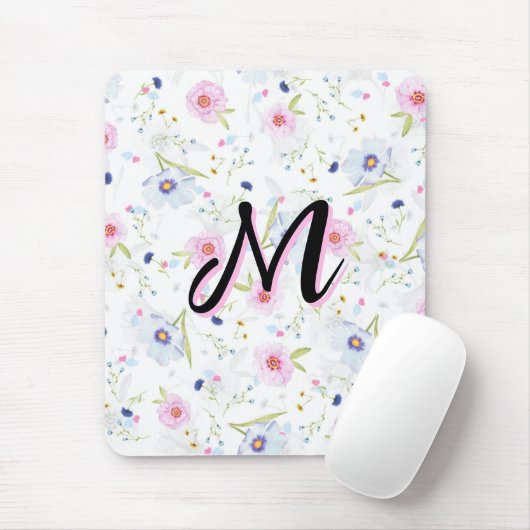 Delicate Wildebloem Script Monogram M Coquette Muismat (Met muis)