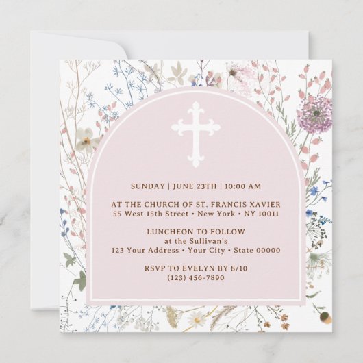 Delicate Wildflower Baptisme Uitnodiging (Achterkant)