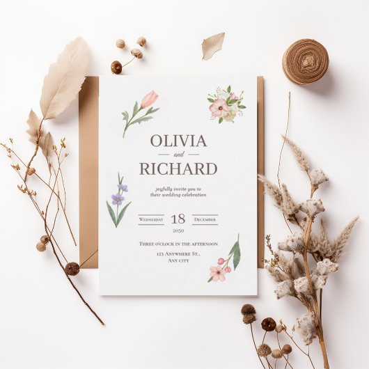 Delicate Wildflower Botanical Wedding Invitation