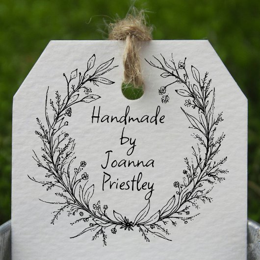 Delicate Wildflower Krans & Script Handgemaakt doo Rubberstempel