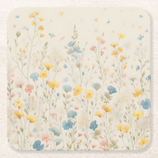 Delicate Wildflower Meadow Art Vierkante Kartonnen Onderzetter (Voorkant)
