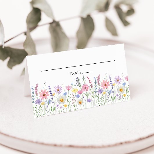 Delicate Wildflower Meadow Wedding Place Card Kaart