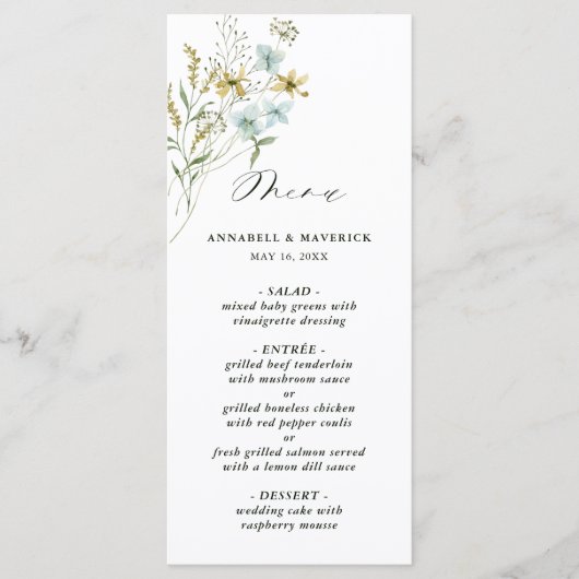 Delicate Wildflower Moderne Boho bruiloft Menu (Voorkant)