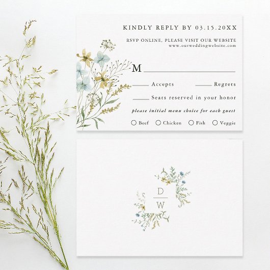Delicate Wildflower Moderne Boho bruiloft RSVP Kaartje