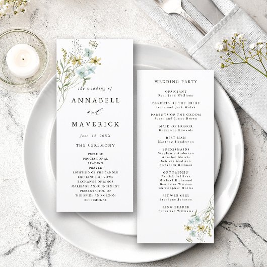 Delicate Wildflower Moderne Boho Trouwceremonie Programma