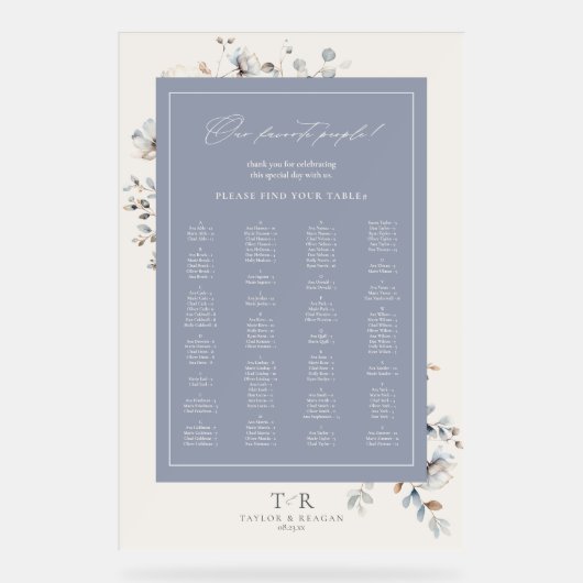Delicate Wildflower Seating Chart Dusty Blu ID1102 Acryl Bord (Voorkant)