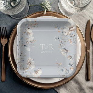 Delicate Wildflower Waterverf Trouwblauw ID1102 Papieren Bordje