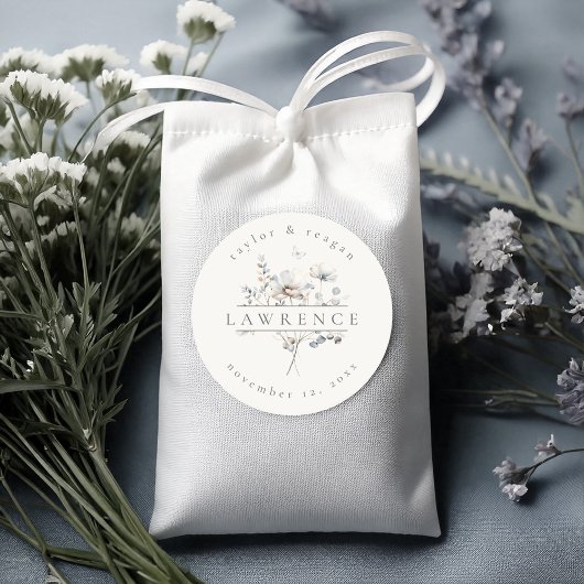 Delicate Wildflower Waterverf Trouwnaam ID1102 Ronde Sticker