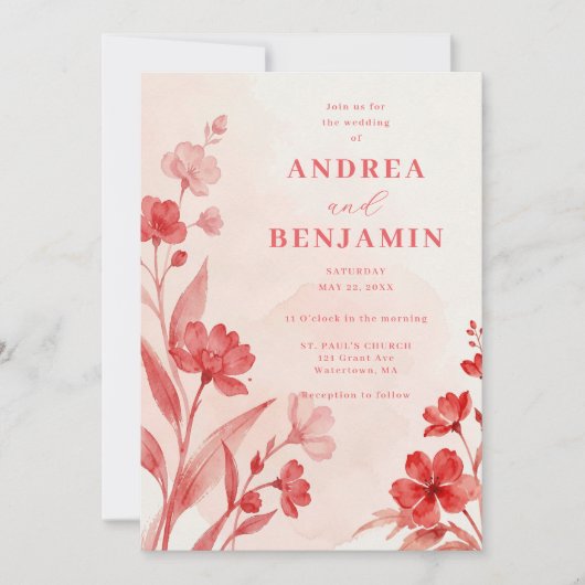 Delicate Wildflowers Juicy Red Pinky Pink Wedding Kaart (Voorkant)