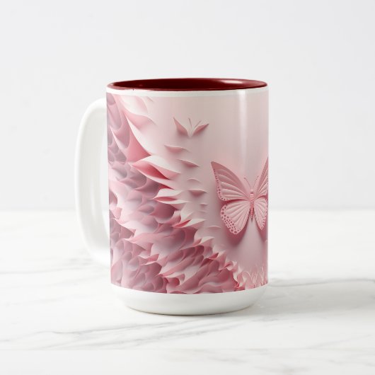 Delicate Wings: Roze 3D Vlinder Symfonie Mok (Voorkant links)