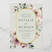 Delicate Winter Bloemen Lijst Sage Groene Bruiloft Folie Uitnodiging (Voorkant)