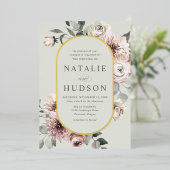 Delicate Winter Bloemen Lijst Sage Groene Bruiloft Folie Uitnodiging (Staand Voorkant)