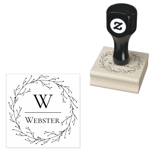 Delicate Winter Branch Wreath Monogram Rubberstempel (Gestempeld)