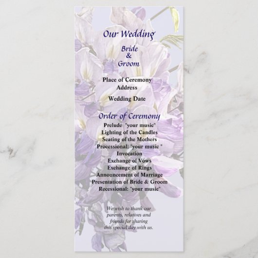 Delicate Wisteria Wedding Programme Programma (Voorkant)