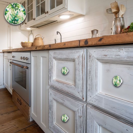 Delicate witte bloemen en groen Waterverf Keramische Knop