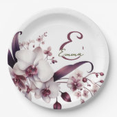 Delicate witte en magenta orchideeën papieren bordje (Voorkant)