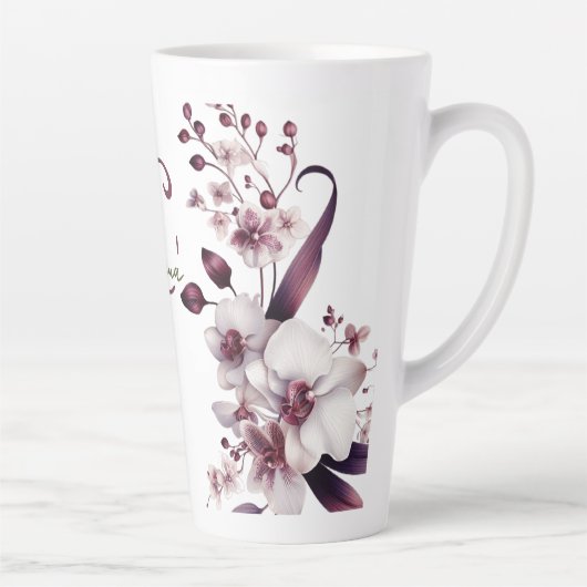 Delicate witte orchidee bloemen monogram latte mok (Rechts)