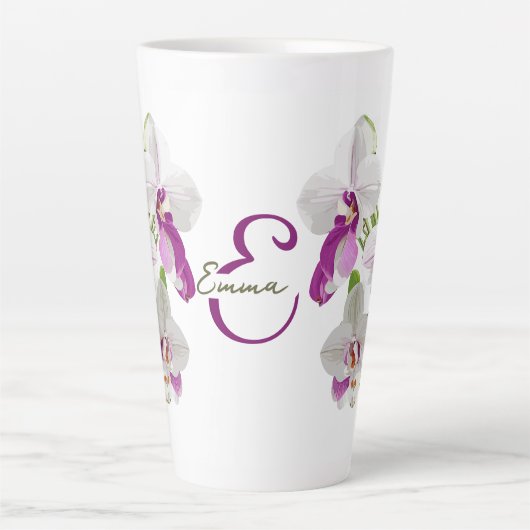 Delicate witte orchidee bloemen monogram latte mok (Voorkant)