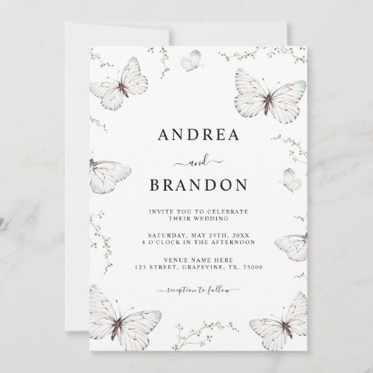 Delicate witte vlinder tuin bruiloft alles in één kaart (Voorkant)